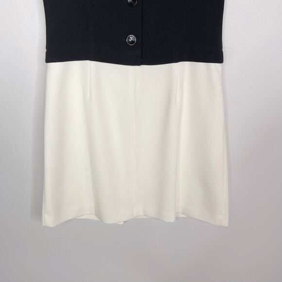 White House Black Market 0 Black Cream Colorblock Button Back Dress Short Sleeve - Picture 6 of 10